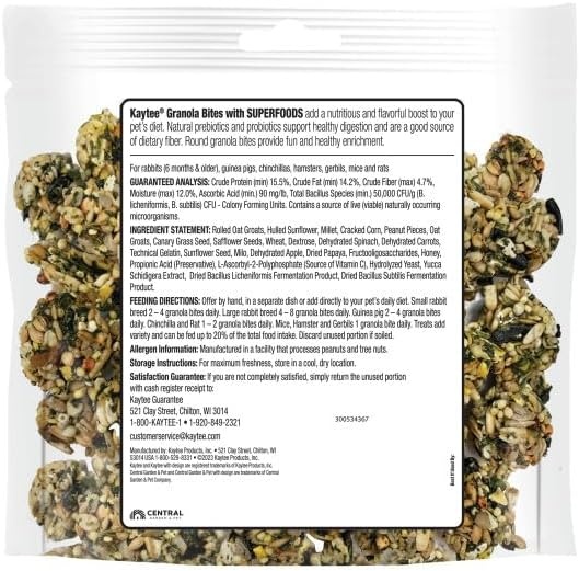 image:imageKaytee Granola Bites with Superfoods Spinach and Carrot for Rats Mice Hamsters Gerbils Rabbits Guinea Pigs and Chinchillas 45oz45 Ounce Pack of 1