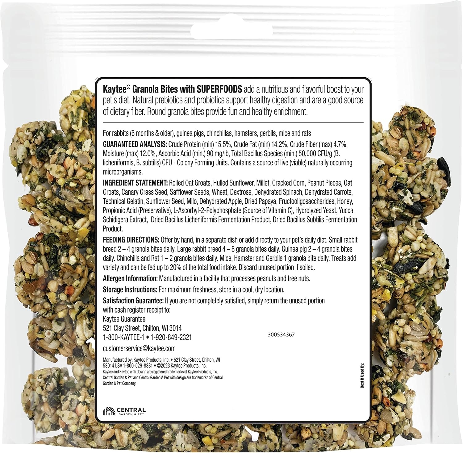 image:imageKaytee Granola Bites with Superfoods Spinach and Carrot for Rats Mice Hamsters Gerbils Rabbits Guinea Pigs and Chinchillas 45oz45 Ounce Pack of 1