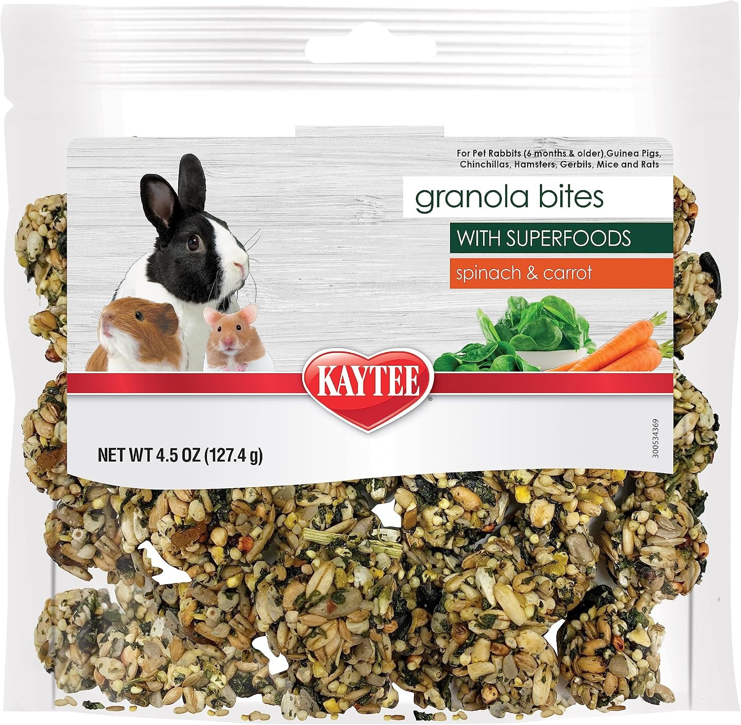 image:imageKaytee Granola Bites with Superfoods Spinach and Carrot for Rats Mice Hamsters Gerbils Rabbits Guinea Pigs and Chinchillas 45oz45 Ounce Pack of 1