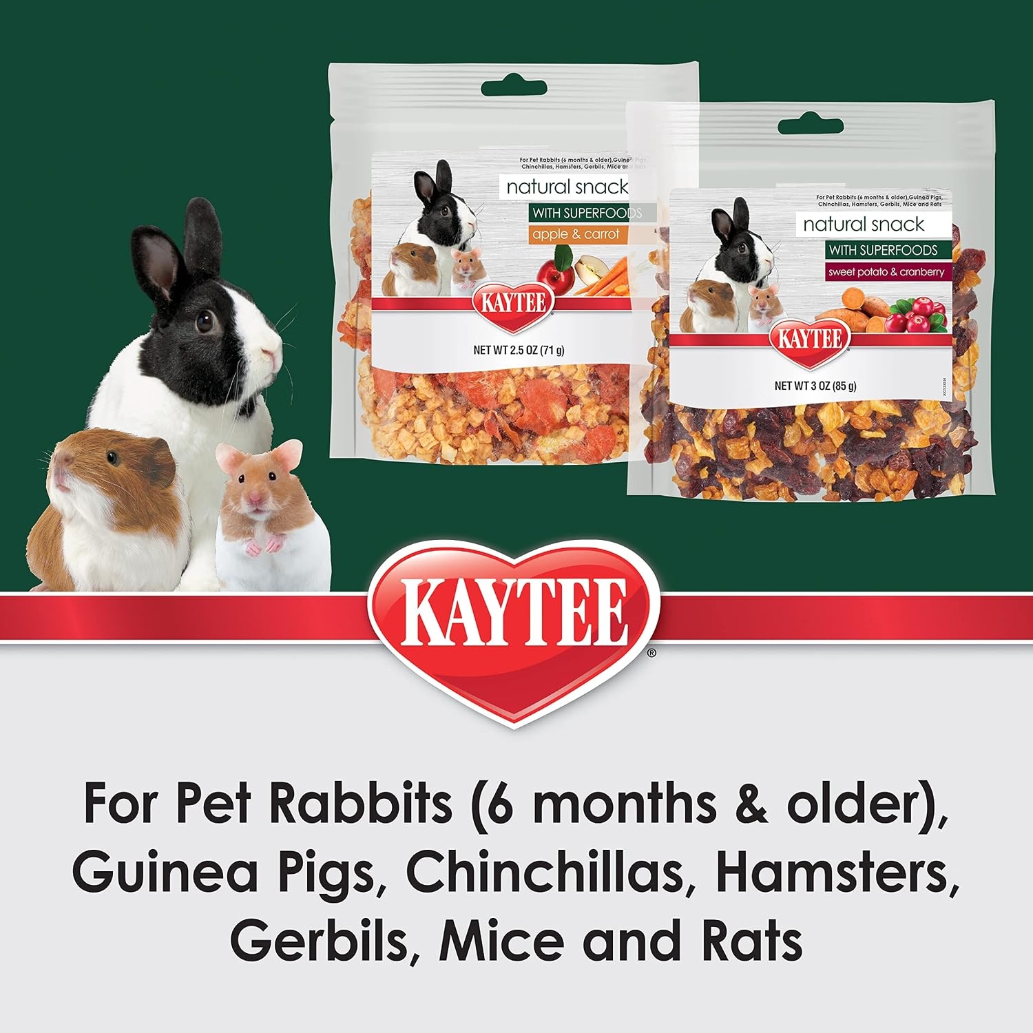 image:imageKaytee Natural Snack with Superfoods For Pet Guinea Pigs Rabbits Hamsters and Other Small Animals Apple amp Carrot 25 Ounces25 Ounce Pack of 2
