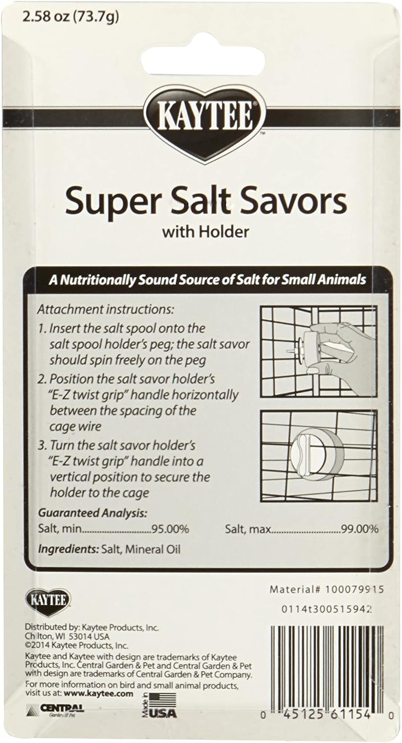 image:imageKaytee Super Salt Savors with Holder Small Animal Salt Lick 258 oz White Mineral Block with Blue Mounting Bracket 3 Pack for Guinea Pigs Hamsters RabbitsOne Size