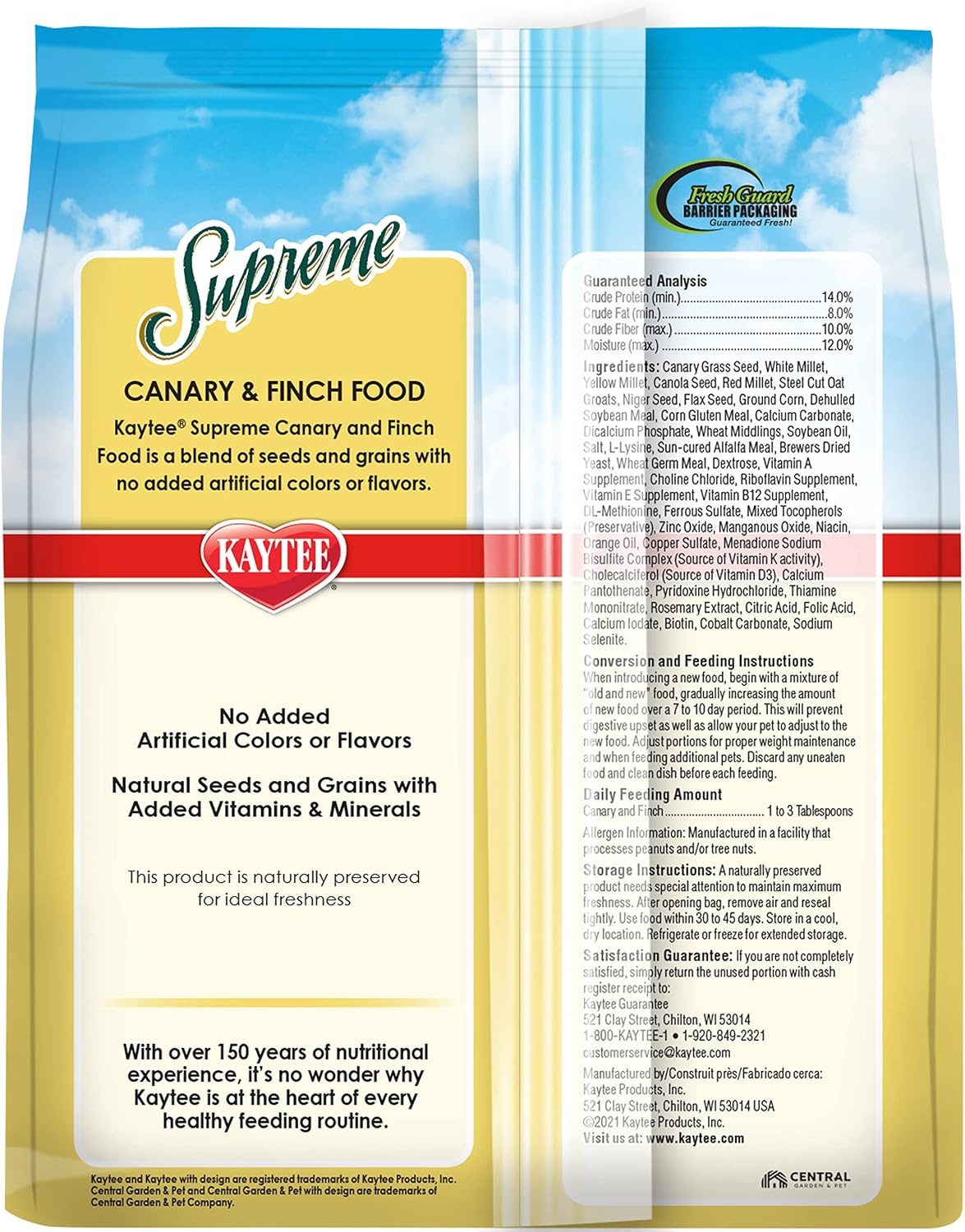 image:imageKaytee Supreme Pet Canary amp Finch Food Natural Seed amp Grain Blend with Added Vitamins amp Minerals No Artificial Colors or Flavors 20 Pounds2 Pound Pack of 1