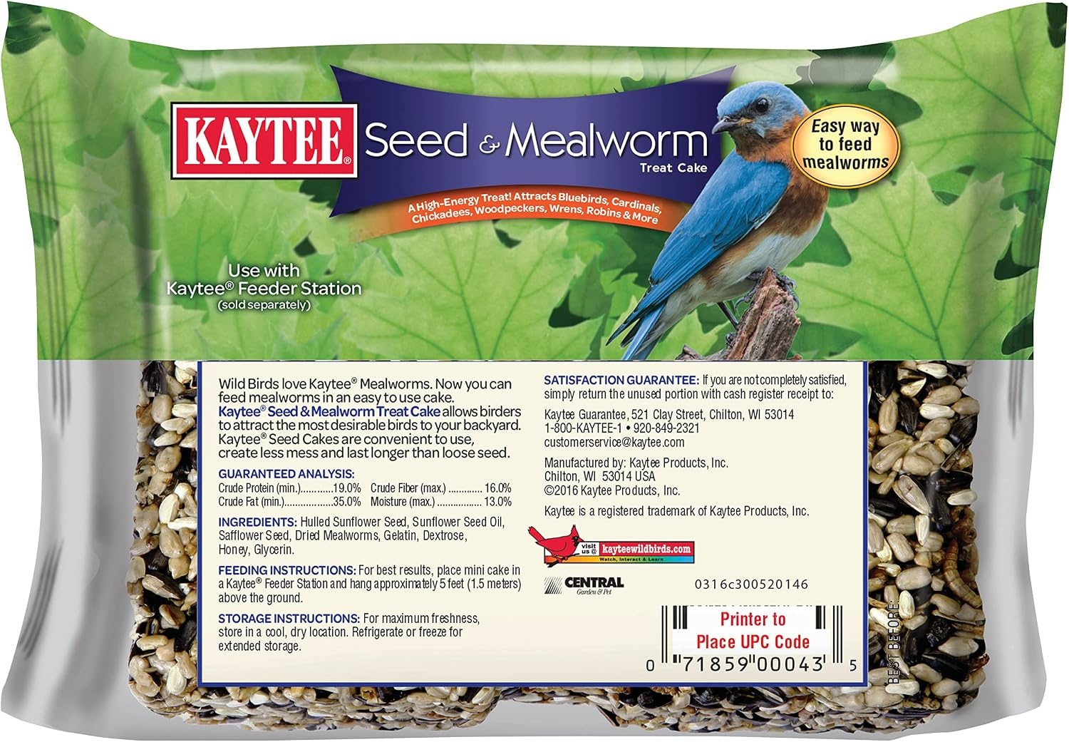 image:imageKaytee Wild Bird Seed amp Mealworm Seed Treat Cake 6 Ounces6 Ounce Pack of 6