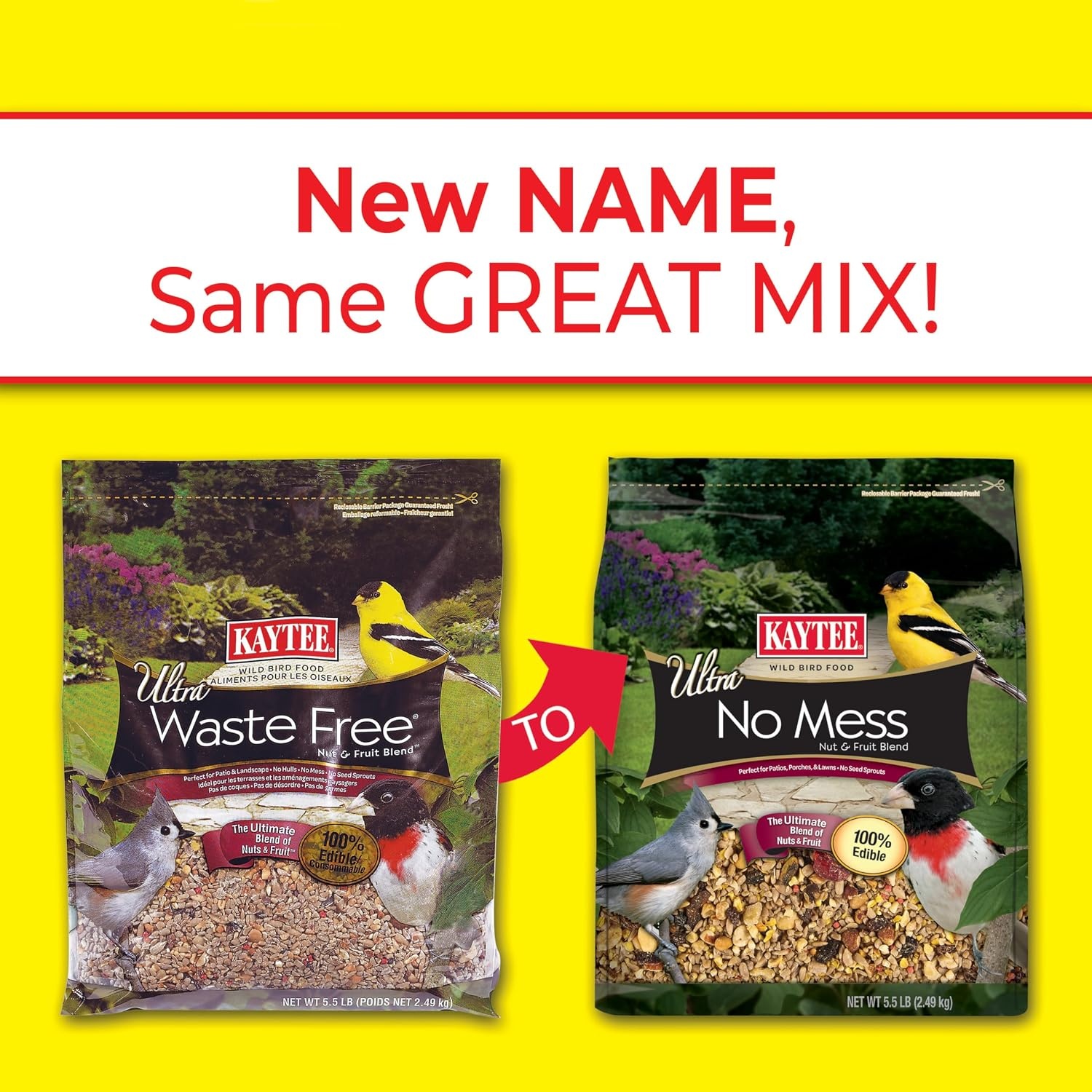 image:imageKaytee Wild Bird Ultra No Mess Nut amp Fruit Food Seed Blend For Blue Jays Woodpeckers Juncos Cardinals Grosbeaks Sparrows and Finches 55 Pound55 Pound Pack of 2