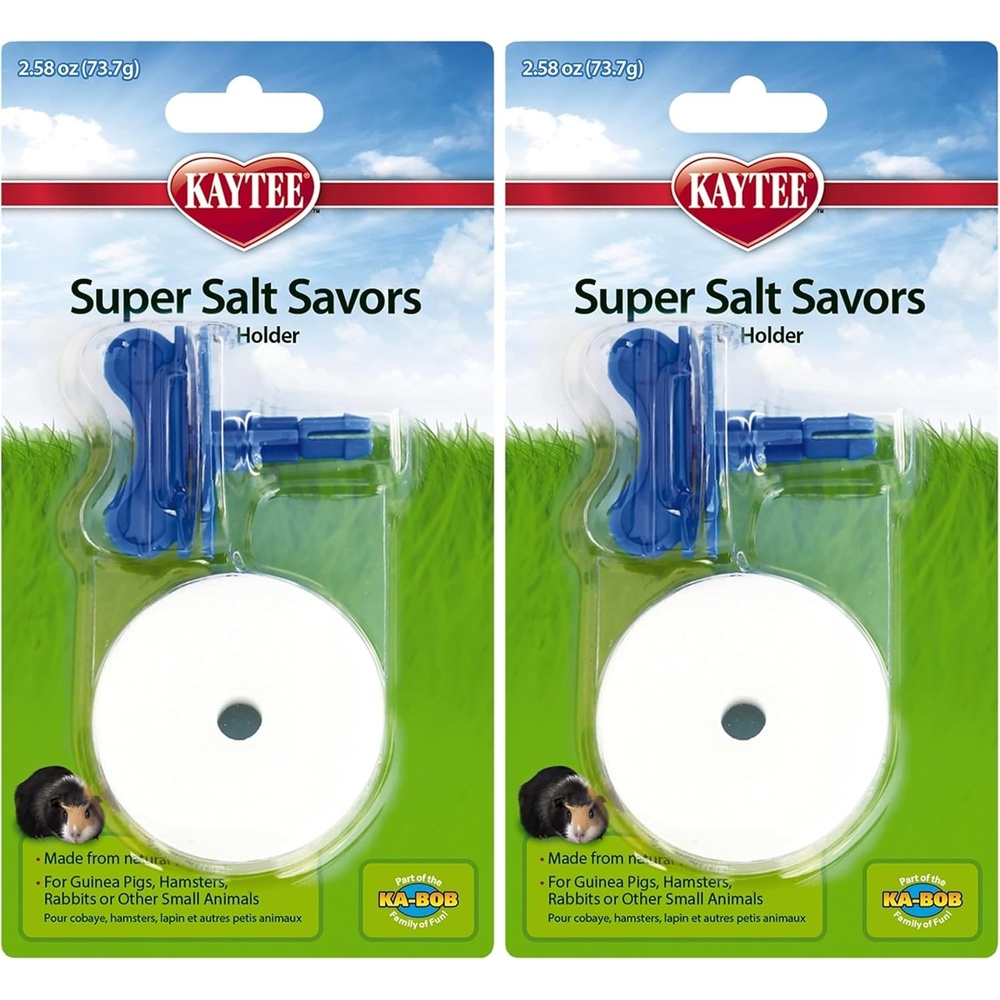 image:imageKaytee Super Salt Savors with Holder Small Animal Salt Lick 258 oz White Mineral Block with Blue Mounting Bracket 3 Pack for Guinea Pigs Hamsters RabbitsOne Size Pack of 2