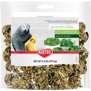 Kaytee Granola Bites with Super Foods Granola Bites and Flax for Pet Birds Conure, Cockatiel, Lovebird, Parakeet, Amazon, African Grey, Ecletus, Pionus, Cockatoos and Macaws, 4.50 Ounce (Pack of 1)(4.5 Ounce (Pack of 6))