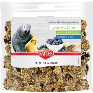 Kaytee Granola Bites with Super Foods Granola Bites and Flax for Pet Birds Conure, Cockatiel, Lovebird, Parakeet, Amazon, African Grey, Ecletus, Pionus, Cockatoos and Macaws, 4.50 Ounce (Pack of 1)(4.5 Ounce (Pack of 1))